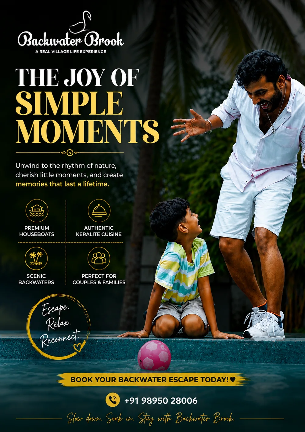 Backwater Brook creative — The Joy of Simple Moments, father and son by the pool